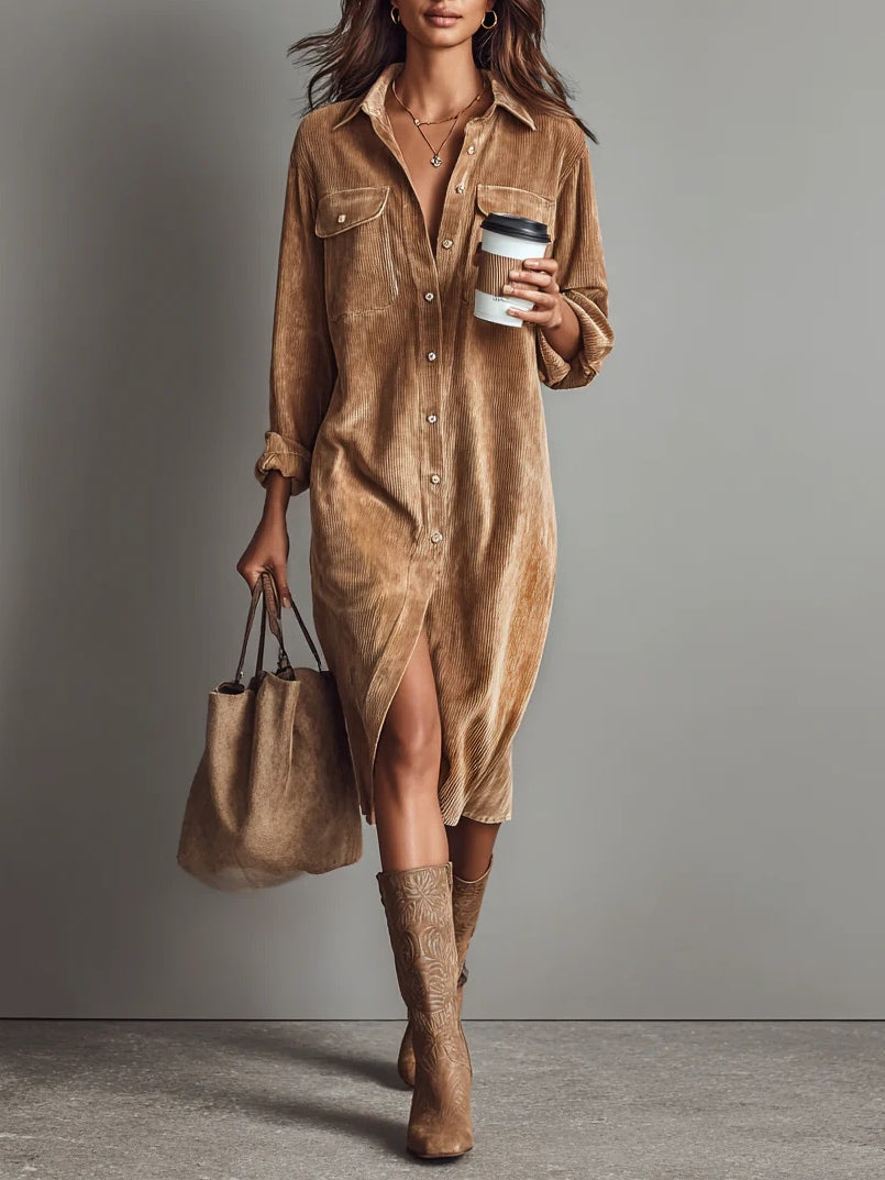 Corduroy Button Midi Dress